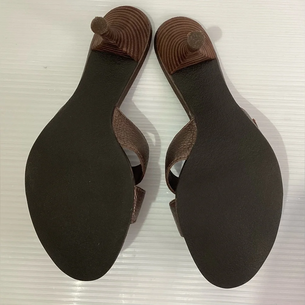 Dr. Scholl’s Leather Woman’s Sandals Slip on Shoes Size 8M Color Bronze Heel 2” - Picture 9 of 12